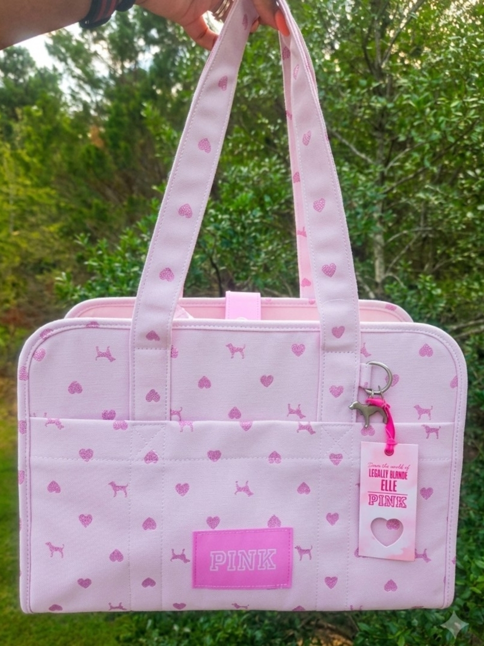 PINK Victoria's Secret Pale Pink Heart & Dog Print Tote with Tag